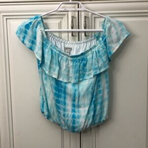 Guess women’s ruffle tie dye shirt